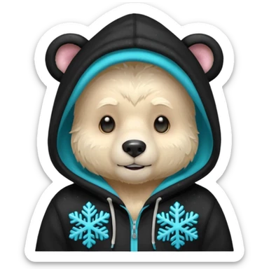 Glitter bear with cyan snowflake black sweatshirt sticker