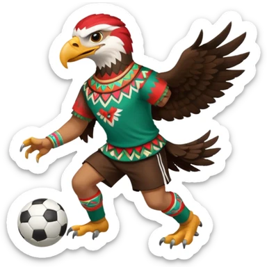 aguila mexicana con vestimenta azteca que juega futbol sticker