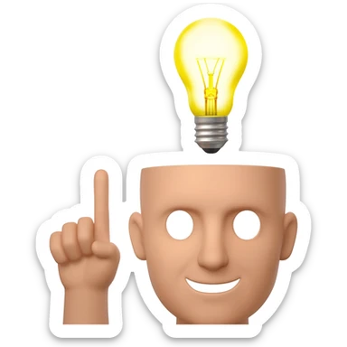 bald head with a large mouth in a u shape with one finger pointing up with a lightbulb above their head sticker