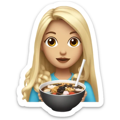  Blonde long hair girl eating Korean food and drinking boba sticker