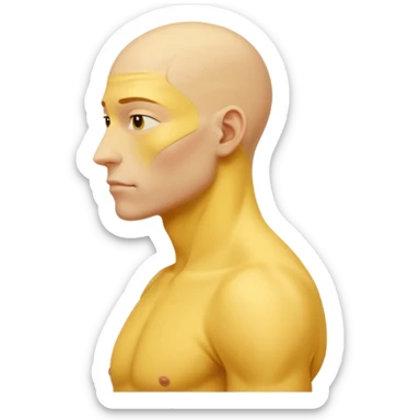 Emoji of Shoulders Muscle from side view, the human is yellow like on iphones. He has big shoulders. His skin is completely yellow and has no hair or facial expressions and has no clothing. sticker
