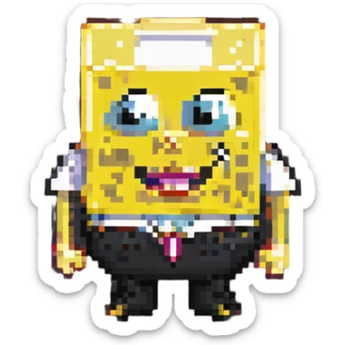 Spongebob Squarepants pixel art style, blocky and retro, vibrant yellow, simple background sticker