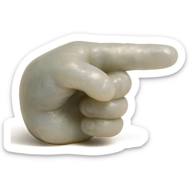 hyper-realistic, highly detailed hand with pointer finger extended, made of clear, transparent, slightly cloudy skin resembling a soft, squishy 90's plastic toy or gummy, soft reflections, retro vibe, plastic texture soft and appealing, almost edible look, intricate details, high-quality, awesome appearance, no background transparent sticker