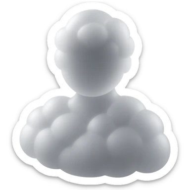 shoulder up, front view: person composed of white convex clouds, matte glass style sticker