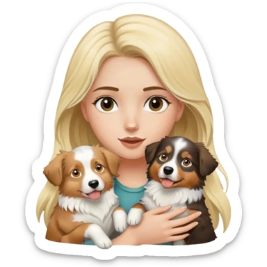 Blonde girl holding two australian shepherds sticker