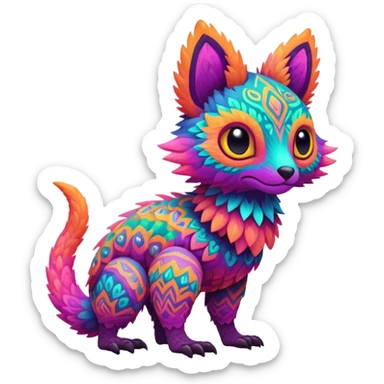 lush warm-colored colorful neon-colored Fakémon-Trico-creature (full body) sticker