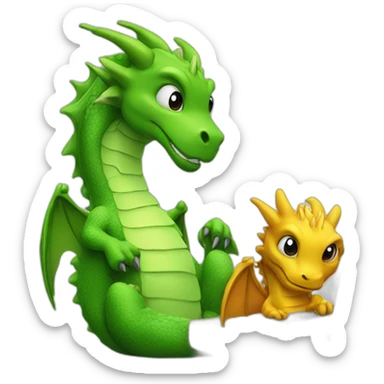 two dragon friends different colors looking at a computer sticker