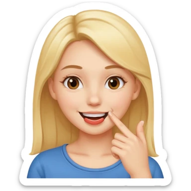 Fille amoureuse qui avec le bout de l'ongle de son index touche sa bouche sticker