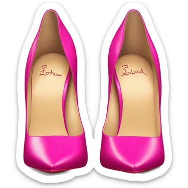 Hyper Realistic isolated top front view of a pair of dark hot pink high heel Louboutin shoes. sticker