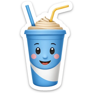 drink in a paper cup and straw, the cup has eyes and mouth sticker