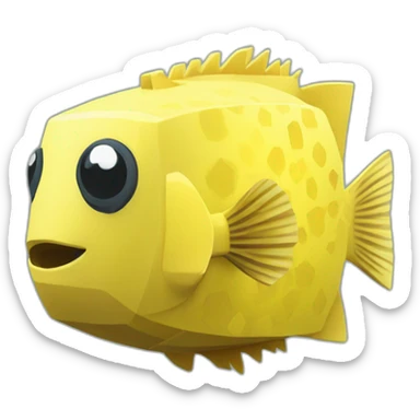 cube yellow fugu fish with two fins in minecraft style full size sticker