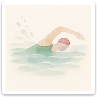 tranquil watercolor depiction of a swimmer doing freestyle in a pool, soft colors and flowing water sticker