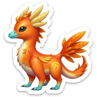  Shiny iridescent light warmly colored reddish-orange-gold-gradients neon vibrant colorful pastel flourishing flurry fuzzy Nargacuga-Palkia-Meloetta-Noibat-fusion-animal-Fakémon-hybrid-creature, by griffsnuff sticker