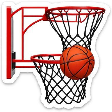 Red and black basketball halfway through net, freeze frame moment, iOS emoji style sticker