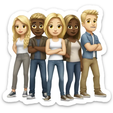 white group of friends in casual attire,  some are blonde some are not sticker
