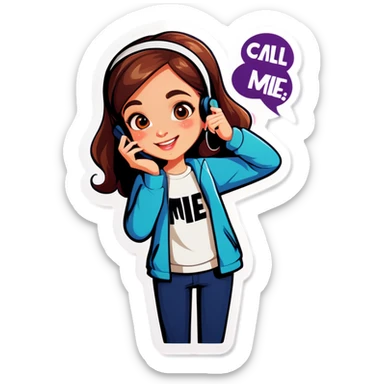 A girl using a cell phone saying call me sticker