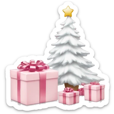 Light pink Christmas gifts under a white Christmas tree  sticker