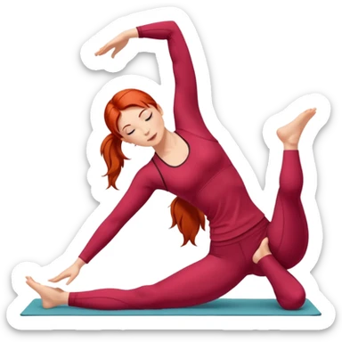 A red-haired woman wearing red clothes and doing yoga sticker