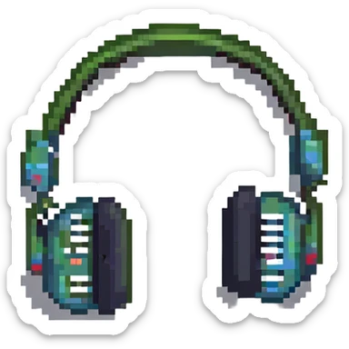 vibrant pixel art style headphones with music notes sticker