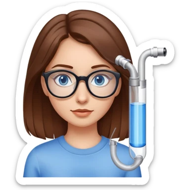 girl in glasses with a tube and mohit, has brown hair and blue eyes sticker