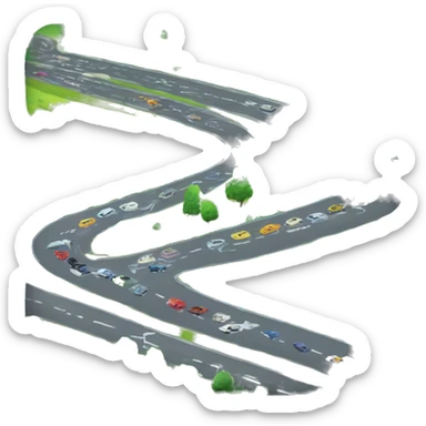 🚗🛣️ Fast cars on a highway, green fields 🌳, mountains ⛰️ in the distance, and a sunny sky ☀️ sticker