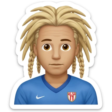 blonde dreadlocks man with blue jersey sticker