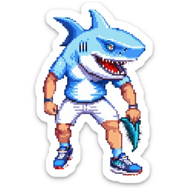 sports person in sneakers with a shark head sticker