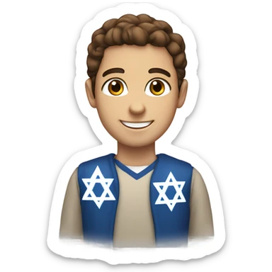 A white boy , brown eyes and a smile wearing a yamacha for hannukah  sticker