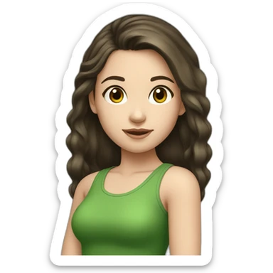 Fair skinned brunette pretty girl with dark eyes, wearing a green top sticker