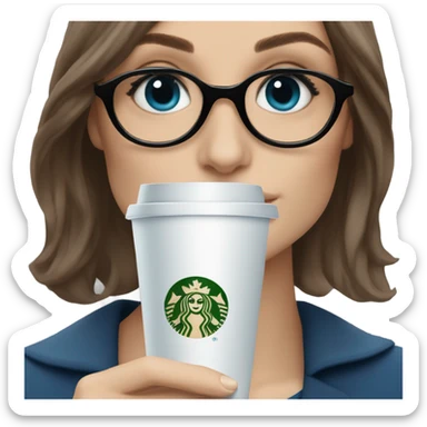 Photo of elegant Keira Knightly wearing bllrrack glasses and blue eyes holding Starbucks  sticker