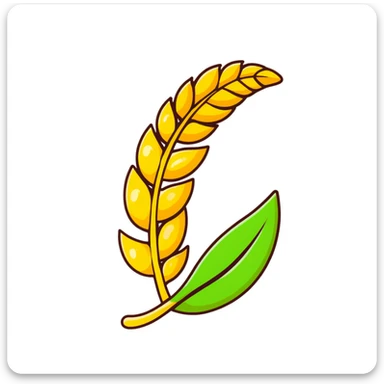 Golden wheat ear floating among green leaves and bright particles, spinning around an ethereal digestive system with soft light texture, while subtle cleansing waves pass through the air like a purifying spell sticker