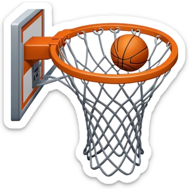 Cinematic Realistic image of a basketball hoop with a detailed metal rim and intricately woven net, captured in dynamic lighting that evokes the charged atmosphere of a competitive court sticker