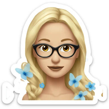 Gorgeous flowing blonde lady blue eyes with flowers and butterflies wearing glasses  sticker