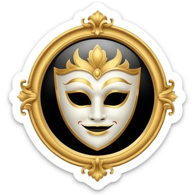 magic mirror on the wall of snow white. This is a round mirror with golden borders with a white theater mask inside  sticker
