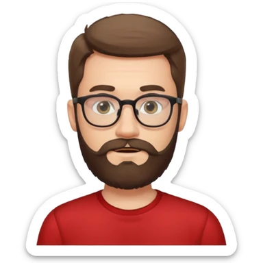 bearded man with eyeglasses red shirt sticker