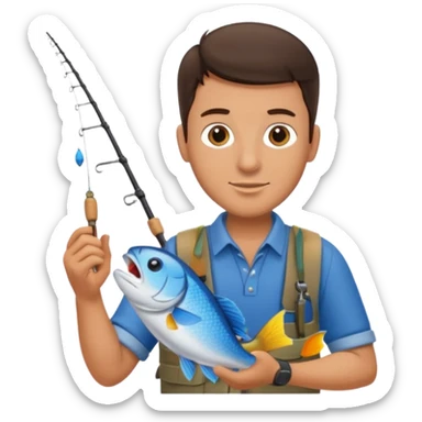 Male Brunette fishing guide with a fish sticker