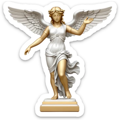 Winged Victory of Samothrace statue with plastẻ sticker
