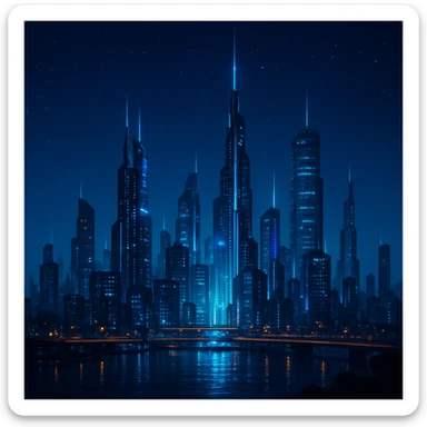 futuristic city skyline at night sticker