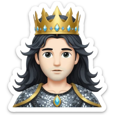 Boreas, God of North Wind from Gods and Goddesses with long black shaggy hair, dark gray sequin outfit sticker