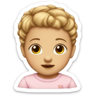 A baby 5 month old emoji that is a girl, has a little bit of hair and light brown ey sticker