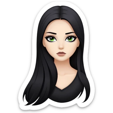 dark long straight hair, baddie,pretty, makeup, black eyeliner, long hair sticker