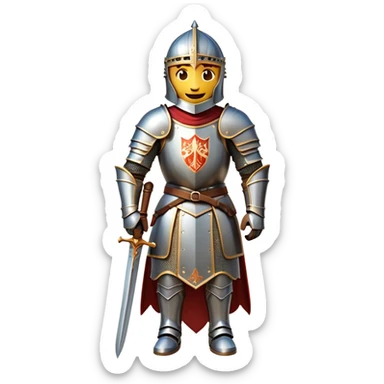 Clash of Clans aesthetic Cheerful Knight Portrait Emoji, With a radiant smile and an upright, confident stance, featuring an elegantly armored figure with intricate detailing and shining accents, his face in a natural skin tone, Simplified yet expressive features, highly detailed, glowing with a soft, luminous aura, high shine, upbeat and noble, stylized with an air of classic medieval heroism, soft glowing outline, capturing the essence of a cheerful knight ready to embark on legendary adventures! sticker