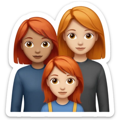Can you create an image of 3 friends together one with red bright hair light skin one the other with brown hair with some blonde highlights in the hair fair skin the last one with light brown a tint of orange hair sticker