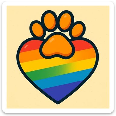 rainbow pride heart with a paw print on top, vibrant toon style, no text sticker