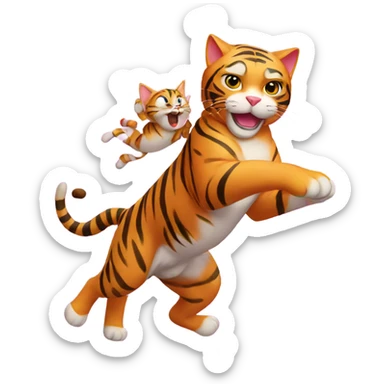 Pink cat riding a tiger with lightning  sticker
