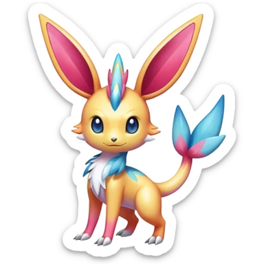 Colorful Shiny Exotic Victini-Salandit-Aurorus-Sylveon-Fakémon-hybrid-creature (full body)  sticker