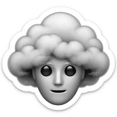 Minimalist emoji-style sticker of a faceless head surrounded by smoke. No facial features. Grayscale tones, soft outline.
 sticker