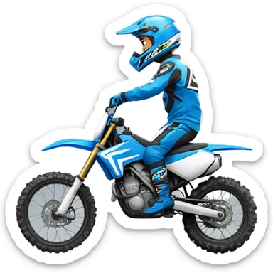 Un chico montando un motocross con colores azules  sticker