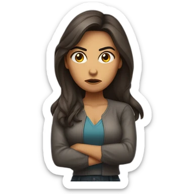 Angry scowling latina woman, long hair, with arms crossed over chest. sticker