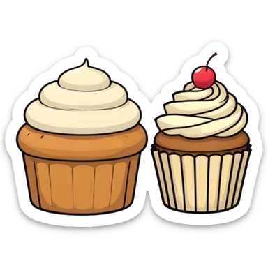 Minimalistic flat vector icon, iOS style, thin black contour on white background. Bread loaf and cupcake side by side. Clean, no text, no shadows
 sticker